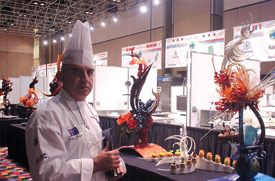 Winning Team USA chocolate and sugar centerpieces 2004 World Pastry Championship, Las Vegas.